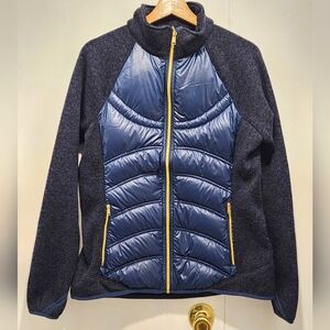 London Fog Women's Navy Blue Down‎ Puffer Jacket Gold Zipper Size Medium